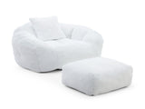 Giant Bean Bag Chair withFootstool, Oversized Bean Bag for Adults and Kids, Faux Fur Shell-Shaped W2677P306793