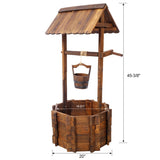 Rustic Wooden Wishing Well Planter Outdoor Home Dcor for Patio, Garden, Yard w/Hanging Bucket ,20in W465P215368