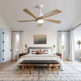 ZUN 52 Inch Indoor Ceiling Fan With Dimmable LED Light 5 Solid Wood Blades Remote Control Reversible DC W882P146360