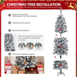 ZUN 6 FT Snow Flocked Hinged Tree, Artificial Pencil Tree, Unlit Artificial 08941158