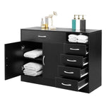 ZUN FCH MDF With Triamine Double Doors And Five Drawers Bathroom Cabinet Black 42835201