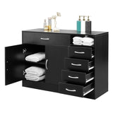 MDF With Triamine Double Doors And Five Drawers Bathroom Cabinet Black 42835201