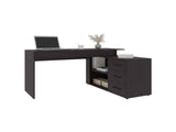 Desk, Black Wengue, 3 Drawers, 4 Legs, 2 Shelves B097P369419