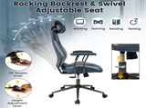Gray Blue Color Blocking Office Chair with 2D Adjustable Headrest, Ergonomic High-Back Desk Chair 42636464