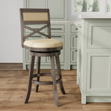 ZUN 30" Bar Height X-Back Swivel Stool, Weathered Gray Finish, French Gray Leather Seat B04660727