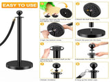 4 PCS Black Stanchions with Black Velvet Rope - Exhibition Crowd Control Poles,with Sand Injection 21045268