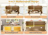 Cat Hidden Litter Box Enclosure with RGB LED Light, Cat House with Stairs and Cat Pom-pom Toys for N704P419240A