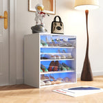 ZUN Shoe Box with RGB LED Light, Wooden Stackable Storage Box with Glass Door, Storage Bin W331P242611