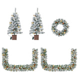 Pre-lit Holiday Christmas 4-Piece Set, Christmas Garland, Wreath and Set of 2 Entrance Trees with 19956459