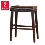 26" Contemporary Upholstered Saddle Counter Stool with Nailhead Trim , Dark Brown 62474.00PU
