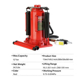 Air Hydraulic Bottle Jack, 12 Ton All Welded Bottle Jack, 10.2-20.1 inch Lifting Range, with W1239124001