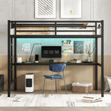 Metal Twin XL Size Loft Bed with Power Outlet and LED Lighted, Space-Saving, Noise Reduced, Black W1580P251090
