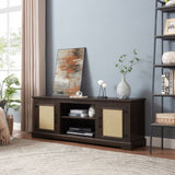Farmhouse Rattan TV Stand Console Table for TVs up to 70 Inches, TV Console Table with 2 Storage W1758P178931