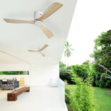 ZUN 52 Inch Ceiling Fan Natural 3 Solid Wood Fan Blade Noiseless Reversible DC motor Remote Control For W934P145929