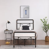 Single-layer Water Pipe Bed with Cross Design and Foot End Twin Black Iron Bed 91079255