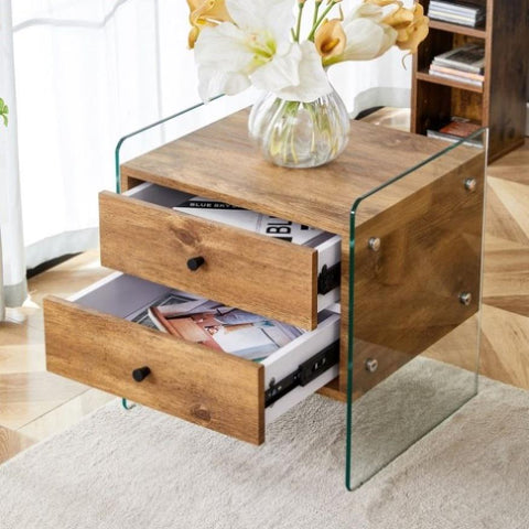 ZUN Double-drawer bedside table. The board surface is MDF sticker, and both sides are transparent W1151P191737