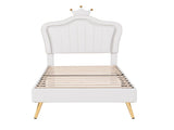 Twin Size Upholstered Bed Frame with LED Lights, Modern Upholstered Princess Bed With Crown WF315530AAK
