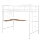 ZUN Twin Metal Loft Bed with Desk and Metal Grid,White MF292477AAK