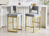 Modern grey velvet bar chair set - stable comfortable. Golden metal legs. Smooth design lines W1512P612601