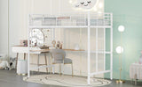 ZUN Twin Metal Loft Bed with Desk and Metal Grid,White 23730514