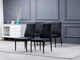4pcs Elegant Dining Chairs with 6 Grids Decoration Backrest White Cushion Black 69161445