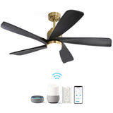 ZUN 52 Inch Ceiling Fan With Dimmable LED Light 5 Solid Wood Blades Smart Remote Control Reversible DC W934P200096