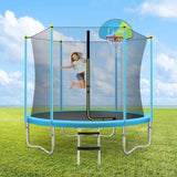 ZUN 8FT Trampoline for Kids with Safety Enclosure Net, Basketball Hoop and Ladder, Easy Assembly Round MS310681AAC