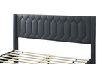 ZUN Modern Eye-Catching 1pc Queen Size Bed Charcoal Burlap Fabric Unique Diamond Design Headboard B011P238958