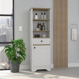 ZUN Linen Single Door Cabinet 55" H, Three External Shelves, One Drawer, Two Interior Shelves, Light Oak B097133112