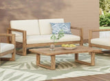 Outdoor Acacia Wood Loveseat and Coffee Table Set with Cushions, Brown Wash, Beige 73020.00BBGE