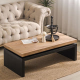 Black and Natural Wood Living Room Table Versatile Coffee Table 2-Tiered Wood Tabletop Table 47.6" L W2729P198992