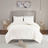Full/Queen 3 Piece Tufted Cotton Chenille Floral Duvet Cover Set B035129181