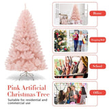 6ft Pink Artificial Christmas Tree Hinged Full Fir Tree with Metal Stand 85706147