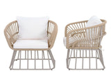 Outdoor Dining Chair MP1 - Teak Finish Wicker & Beige Steel Frame, 300LBS Weight Capacity, Includes N770P385227B