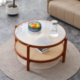 ZUN Modern minimalist circular double-layer solid wood coffee table, craft glass tabletop, second layer W1512P271071