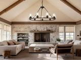 34.25'' Modern 9-Light Black Wagon Wheel Chandelier With Light For Living Dining W5008P468519