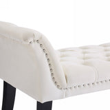 Armrest Button-Tufted Ottoman Bench, Upholstered Footrest Stool Rectangular Beige Velvet fabric W2082P176602