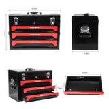 ZUN 20" Portable 3 Drawer Steel Tool Box with Metal Latch Closure, Black&Red W1102131154