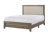 Grey Finish Fabric Upholstered Headboard Tufted Nailhead Trim 1pc Full Size Panel Bed Beautiful B011P173510