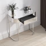 ZUN Mirrored Vanity Table, Mirrored Dressing Table, Stainless Steel Glossy Frame Desk for Bedroom Studio W104340308