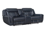 Modern Blue Dual Reclining Loveseat with Center Console, Breathable Faux Leather Upholstery, USB B011P228163