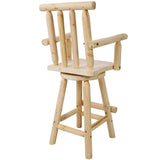 Rustic Bar Stool - Fir Wood Construction, Chair with Footrest,Wide Armrest, Rustic Kitchen Stool, W465P221175