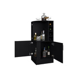 Black Corner Bar Cabinet with Bottle Rack and Open Shelf B062P290257