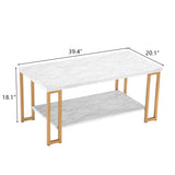 ZUN (106 x 50 x 48cm) Simple Double-layer Golden Iron Pipe Marble PVC Coffee Table Rectangular 20998933