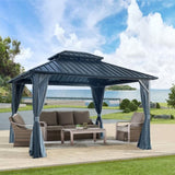 ZUN 10x12ft Gazebo Double Roof Canopy with Netting and Curtains, Outdoor Gazebo 2-Tier Hardtop 52425954