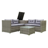 ZUN 4 Piece Patio Sectional Wicker Rattan Outdoor Furniture Sofa Set with Storage Box Grey 65994136