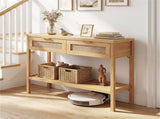 40" Console Table with Storage Drawers & Bottom Shelf, Sturdy PE Rattan Foyer Table for Hallway 81616820