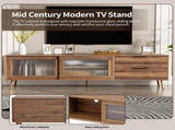 Modern TV Stand for 75" TV, TV Console with 2 Glass Doors, Entertainment Center with 2 Drawers & 53145432