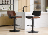 Walnut Bentwood Bar Stools Mid Century Modern Adjustable Counter Height Black Leather Upholstered W1143P278537