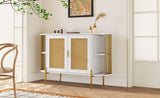 TREXM 2-Door Elegant Curved Dining Cabinet with Gold Trim and Woven Rattan Doors for Dining Room N715P172740K